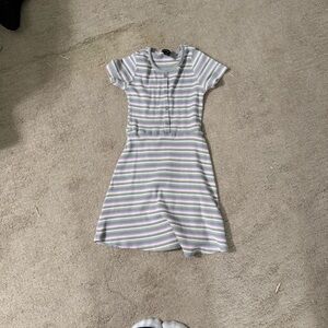 Art Class Striped Casual Dress - Gray, White, Pink, Green